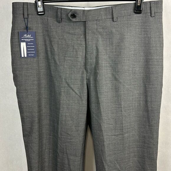 NEW Ralph Lauren Mens Comfort Flex Pants Sz 38x30 Gray Herringbone Flat Front - Picture 2 of 9